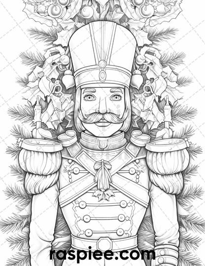 40 Christmas Nutcrackers Grayscale Coloring Pages for Adults, Printable PDF File Instant Download