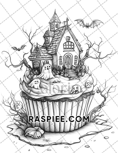 Spooky Desserts Halloween Adult Coloring Pages Printable PDF