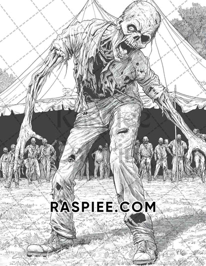 Scary Zombies Halloween Adult Coloring Pages Printable PDF Instant Download