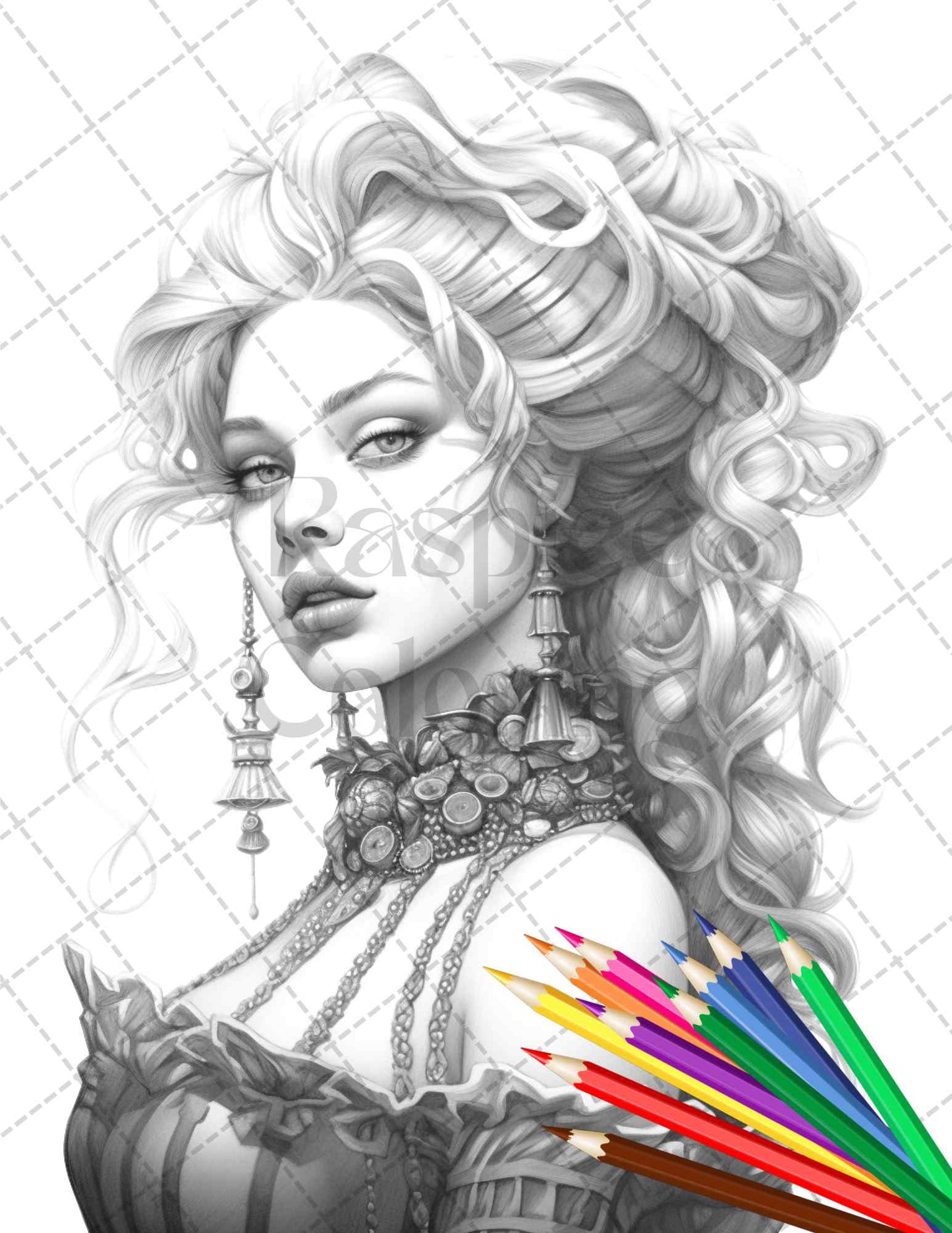 40 Beautiful Gothic Girls Grayscale Coloring Pages Printable for Adults, PDF File Instant Download - raspiee