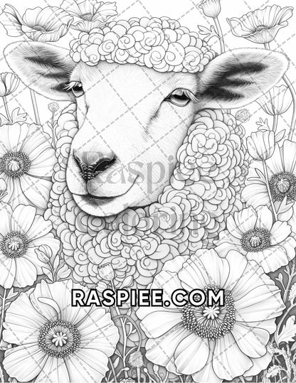 75 Animals in Flowers Grayscale Adult Coloring Pages Printable PDF Instant Download - RASPIEE