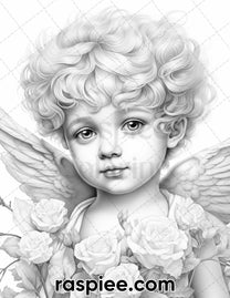 40 Valentine's Day Cupid Grayscale Adult Coloring Pages, Printable PDF ...