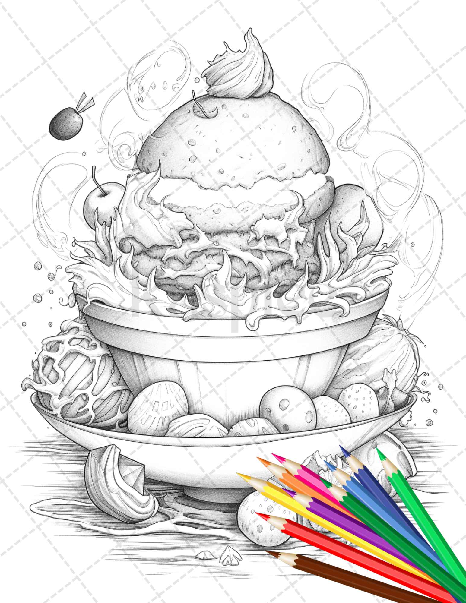 36 Sweet Desserts Coloring Pages Printable for Adults, Grayscale Coloring Page, PDF File Instant Download - raspiee