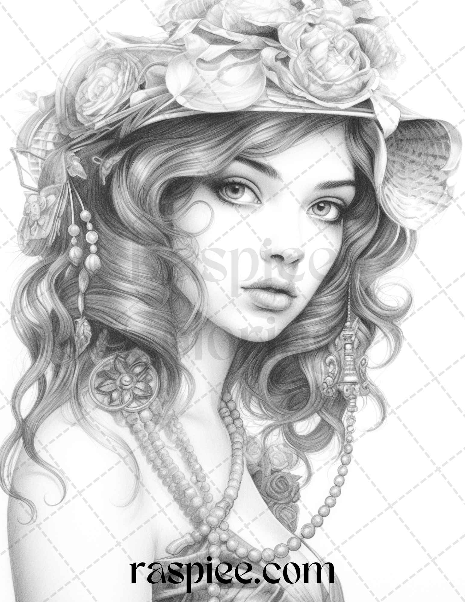 40 Beautiful Gatsby Girls Grayscale Coloring Pages Printable for Adults, PDF File Instant Download - raspiee