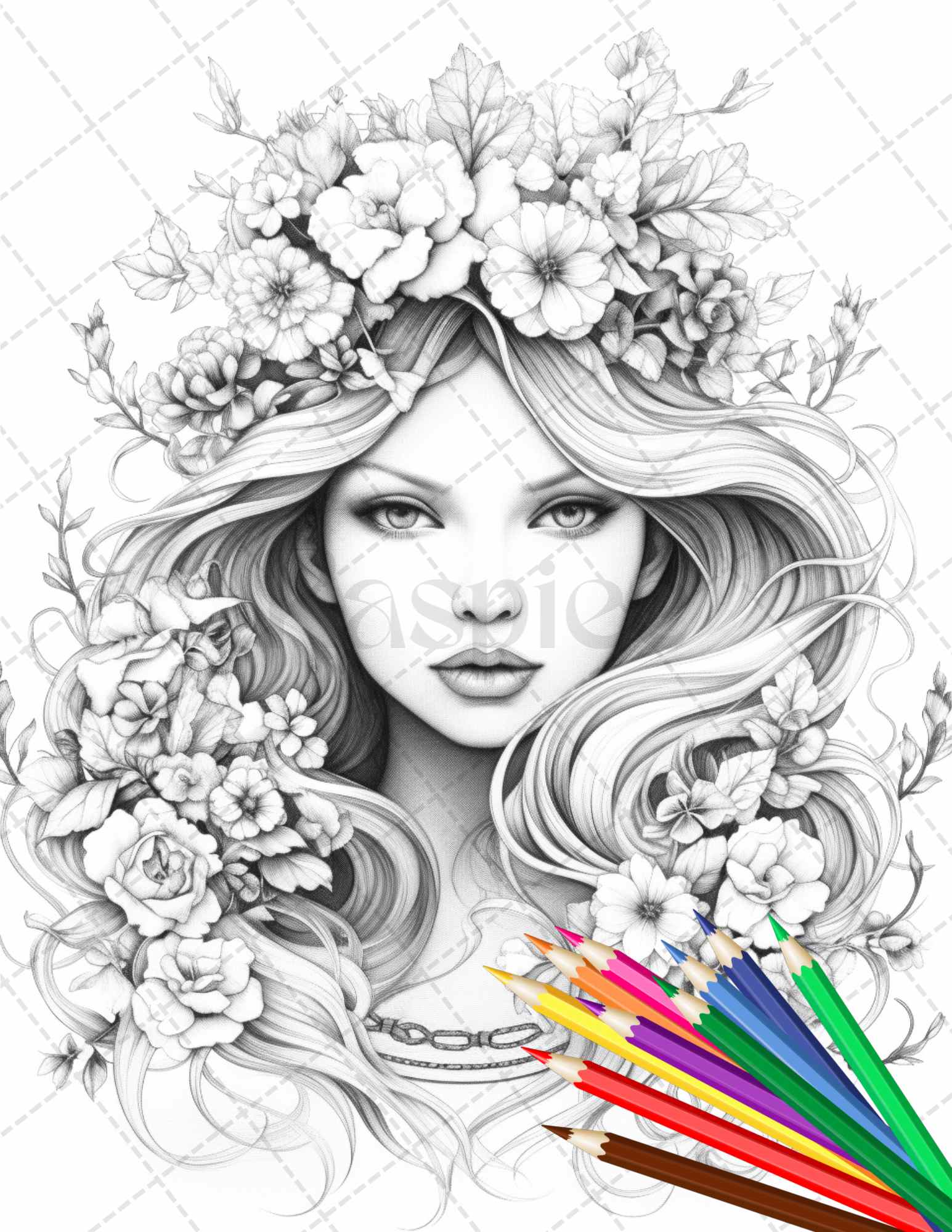 38 Flower Goddess Coloring Pages Printable for Adults, Grayscale Coloring Page, PDF File Instant Download - raspiee