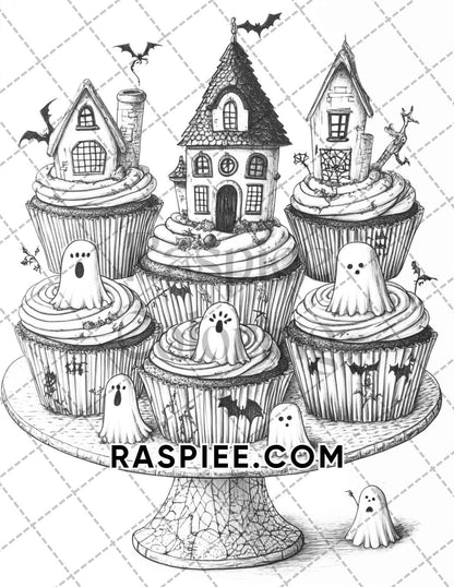 Spooky Desserts Halloween Adult Coloring Pages Printable PDF