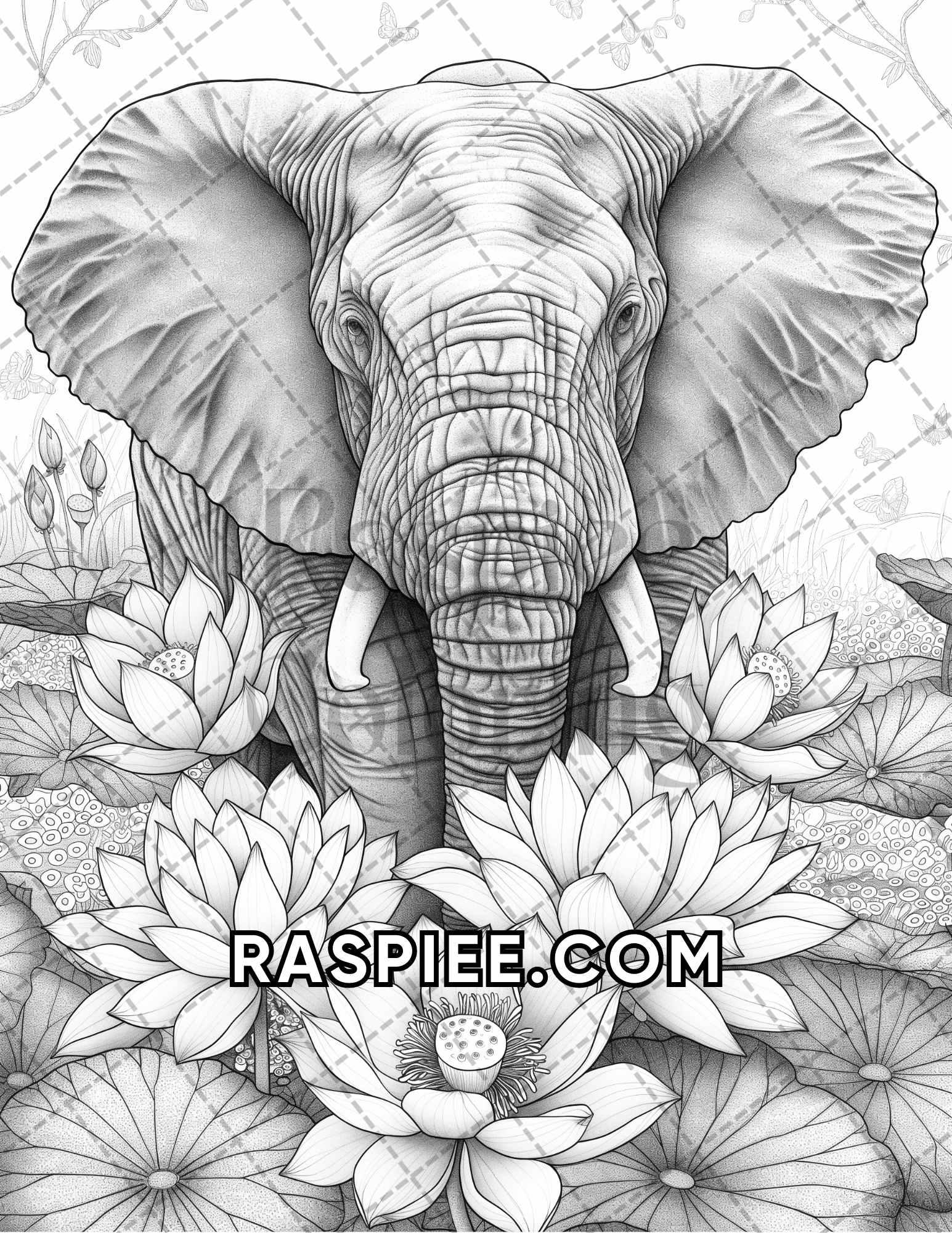 75 Animals in Flowers Grayscale Adult Coloring Pages Printable PDF Instant Download - RASPIEE