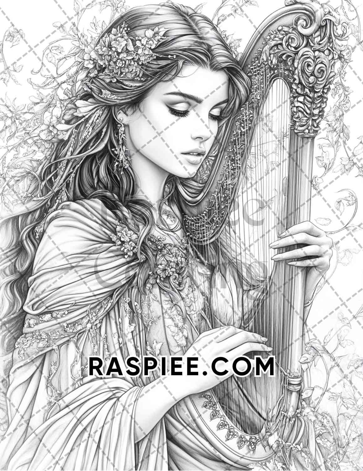 Enchanted Witches Adult Coloring Pages Printable PDF Instant Download - RASPIEE