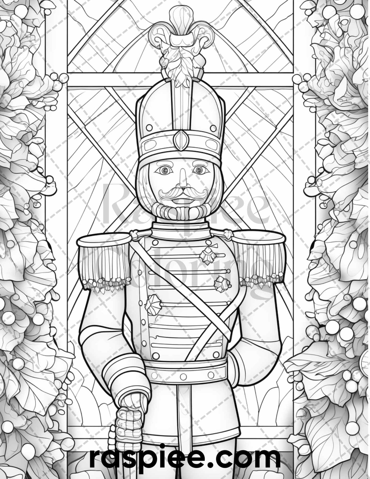 50 Christmas Stained Glass Grayscale Coloring Pages for Adults, Printable PDF File Instant Download