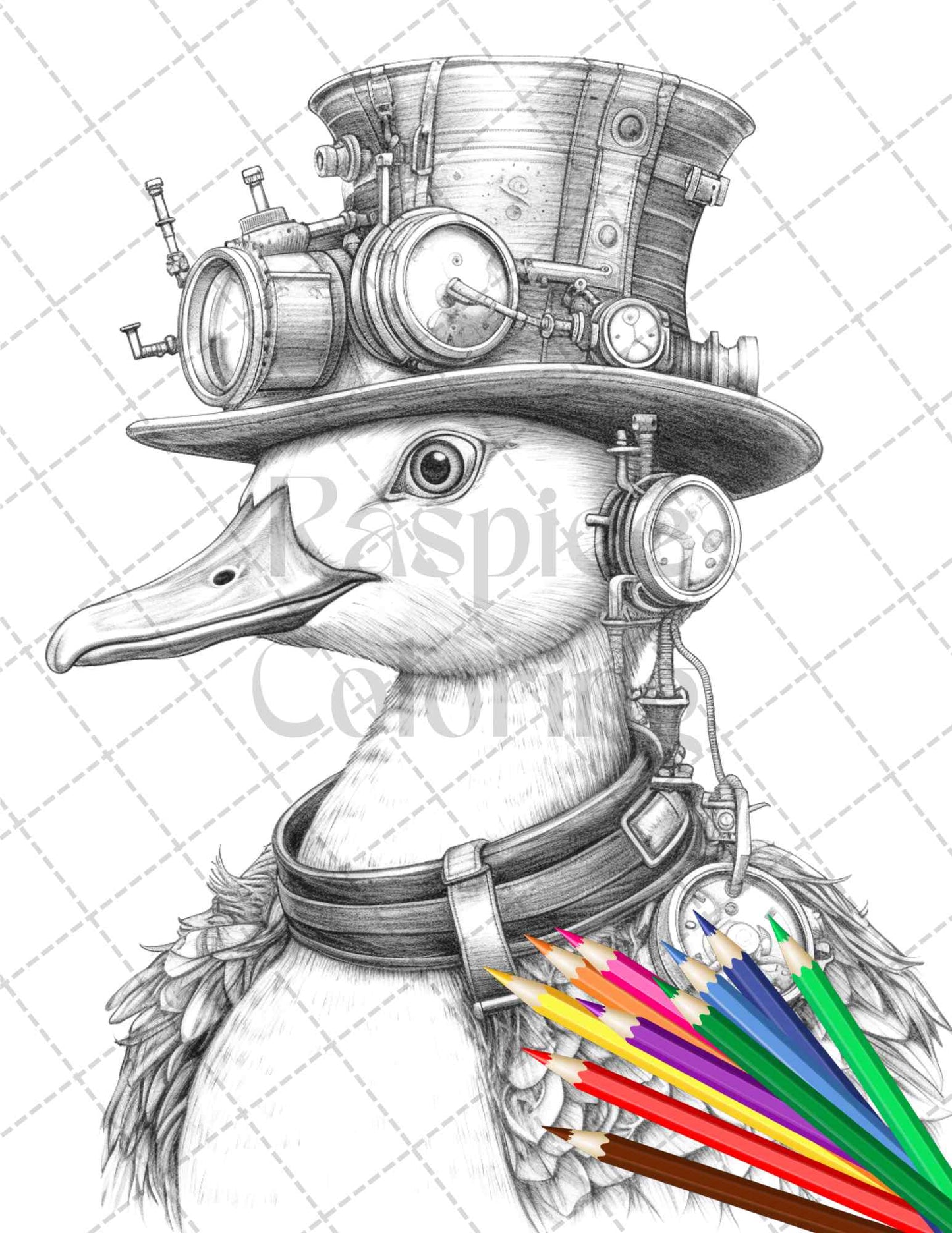 45 Steampunk Animals Grayscale Coloring Pages Printable for Adults Vol. 2, PDF File Instant Download - raspiee