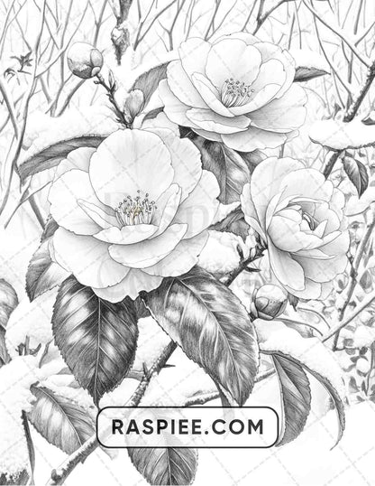 77 Winter Flowers Adult Coloring Pages