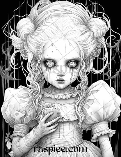 50 Scary Victorian Dolls Grayscale Coloring Pages Printable for Adults, PDF File Instant Download - raspiee