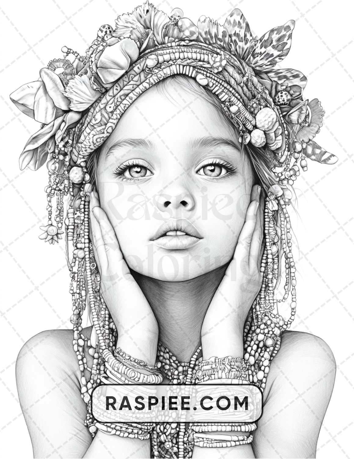 88 Bohemian Little Girls Portrait Adult Coloring Pages