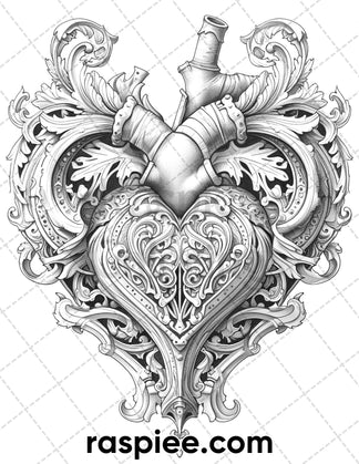 55 Gothic Valentines Day Grayscale Adult Coloring Pages, Printable PDF ...