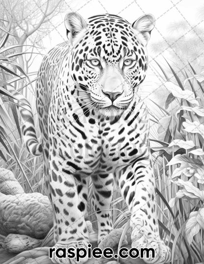 55 Wild Animals Grayscale Coloring Pages for Adults, Printable PDF Instant Download