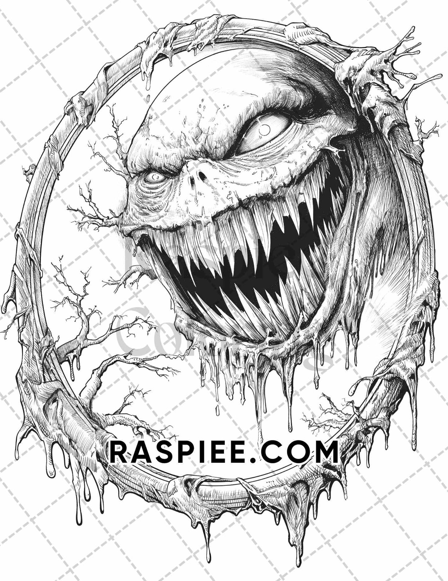 50 Spooky Monsters Halloween Adult Coloring Pages Printable PDF Instant Download - RASPIEE