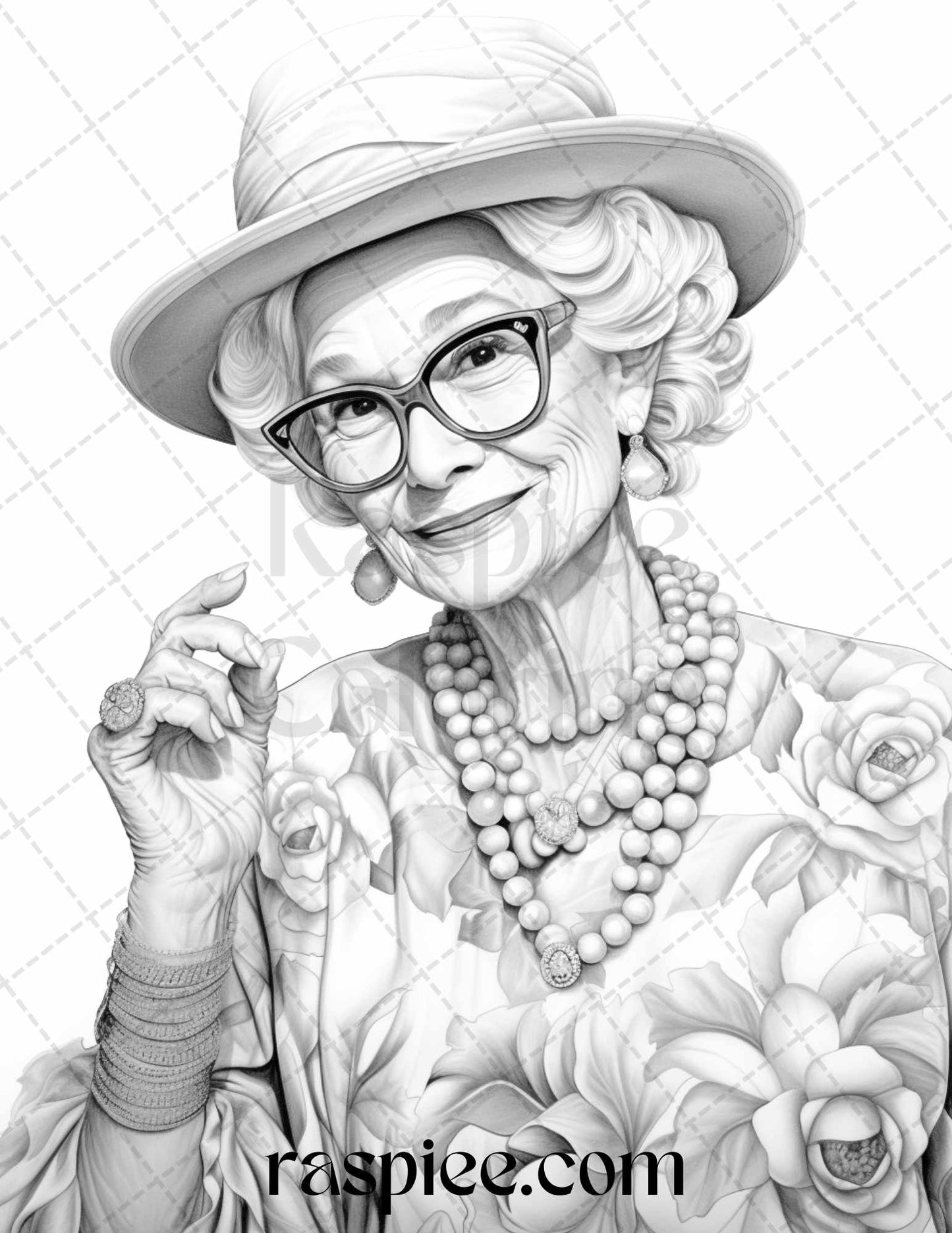 40 Fashionista Grandma Grayscale Coloring Pages Printable for Adults, PDF File Instant Download