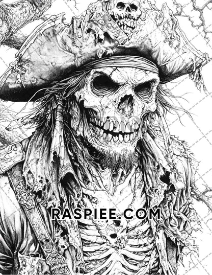 Zombie Pirates Halloween Adult Coloring Pages Printable PDF Instant Download