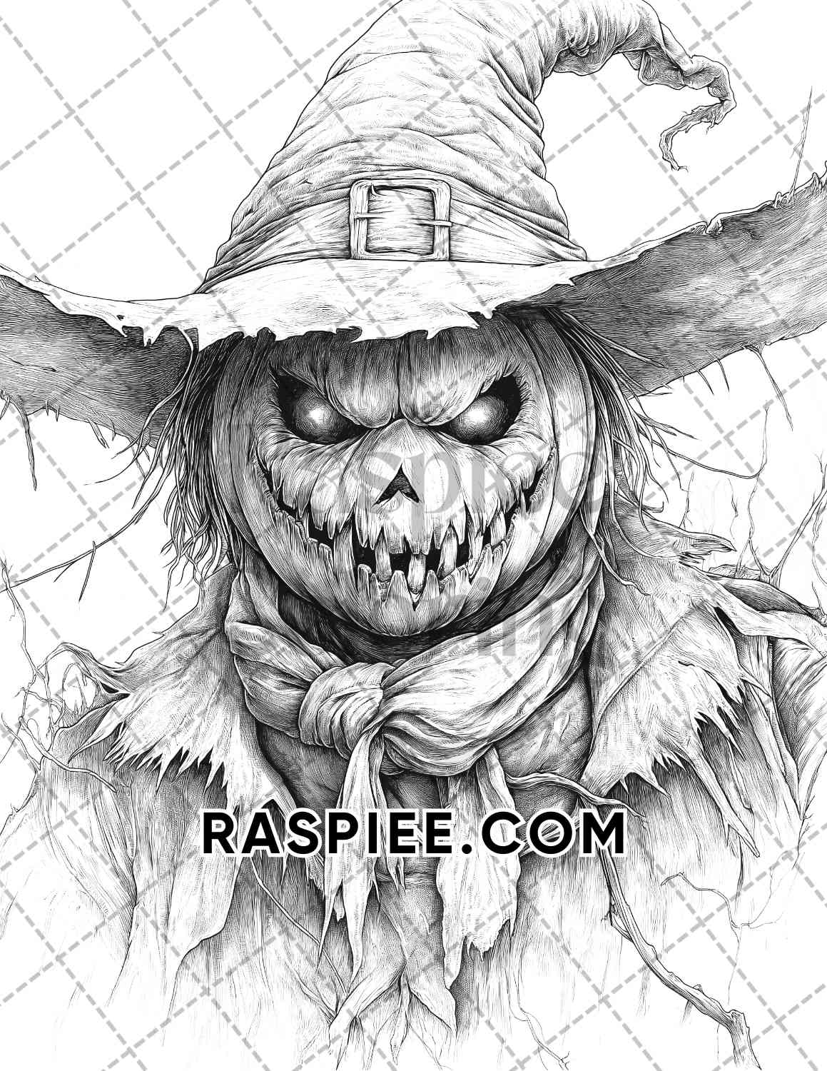 Horror Scarecrow Halloween Adult Coloring Pages Printable PDF Instant Download