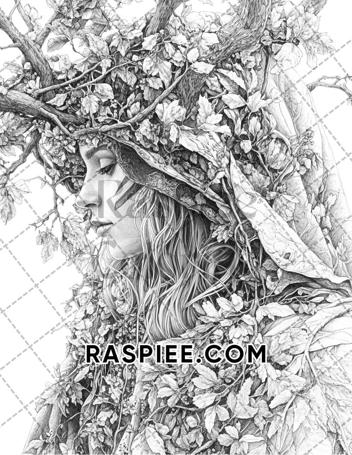 Enchanted Witches Adult Coloring Pages Printable PDF Instant Download - RASPIEE