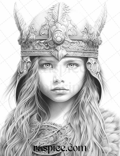 58 Little Viking Girls Boys Portrait Grayscale Coloring Pages Printable, PDF File Instant Download - Raspiee Coloring
