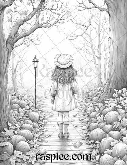 40 Rainy Autumn Day Grayscale Coloring Pages Printable for Adults and Kids, PDF File Instant Download