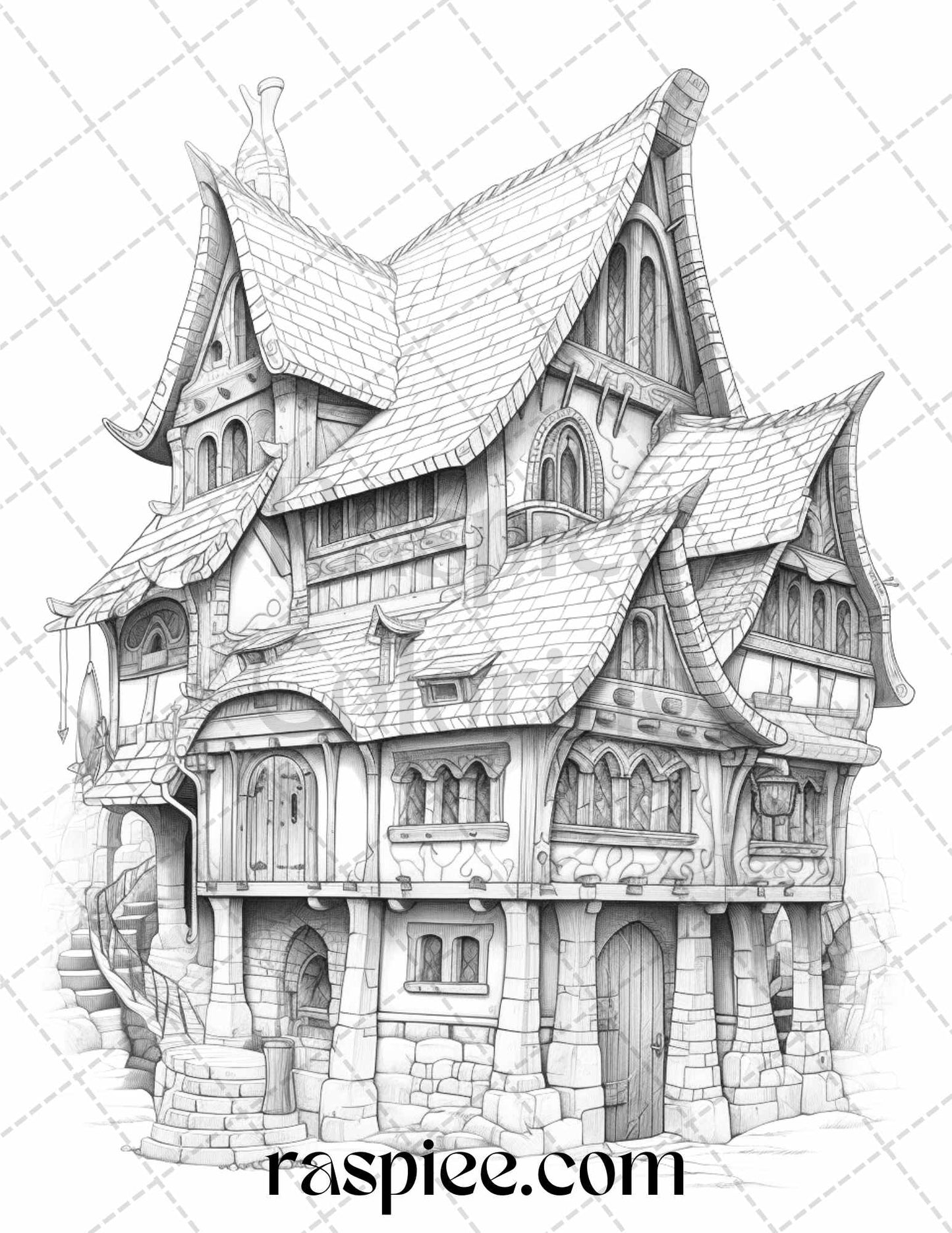 40 Viking Houses Grayscale Coloring Pages Printable for Adults, PDF File Instant Download - raspiee