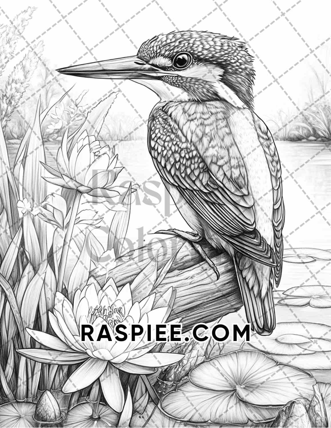 Flowers and Birds Adult Coloring Pages Printable PDF Instant Download - RASPIEE