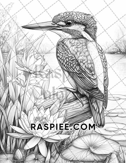 Flowers and Birds Adult Coloring Pages Printable PDF Instant Download - RASPIEE