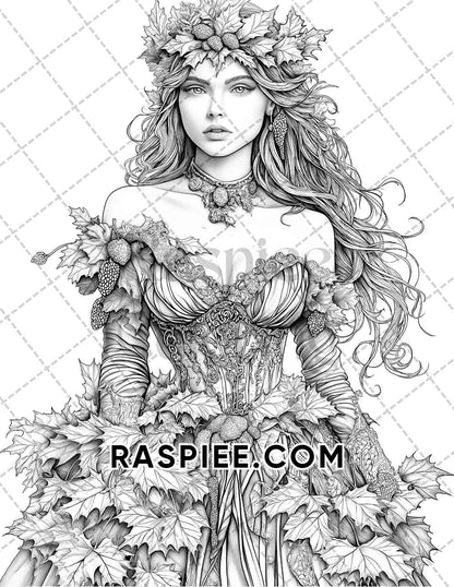 Autumn Beauties Portrait Adult Coloring Pages Printable PDF Instant Download