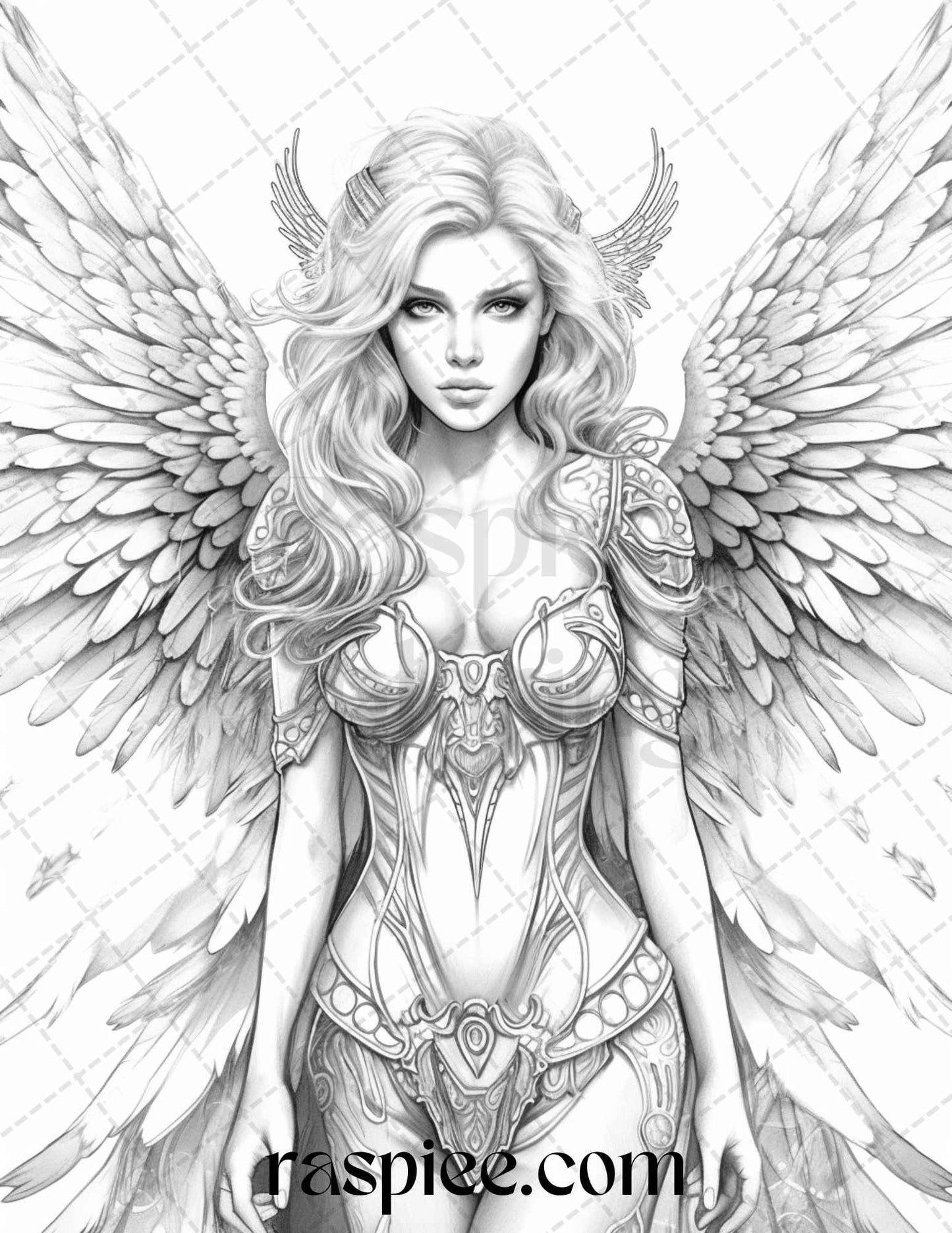 42 Enchanting Angels Grayscale Coloring Pages Printable for Adults, PDF File Instant Download - raspiee