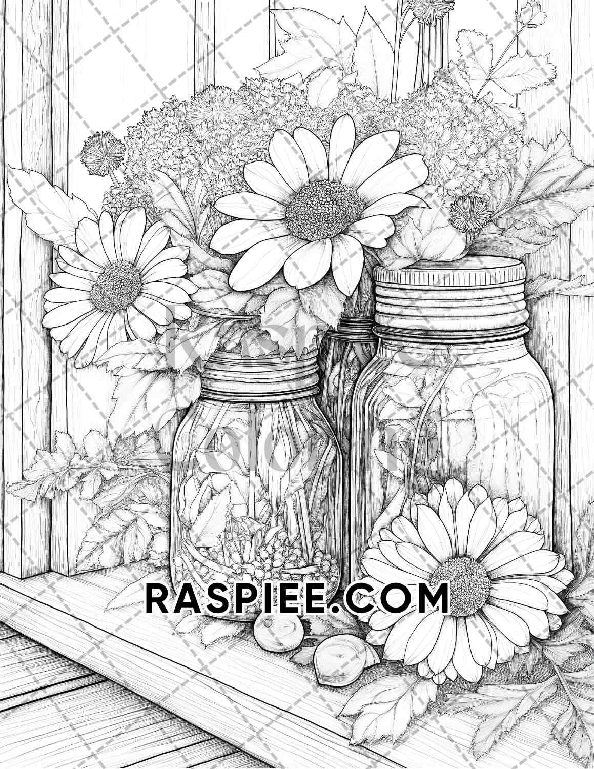 Fall Flowers Adult Coloring Pages Printable PDF Instant Download - RASPIEE