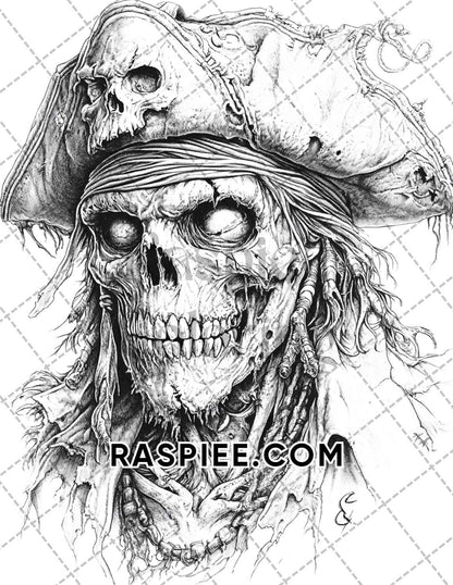 Zombie Pirates Halloween Adult Coloring Pages Printable PDF Instant Download