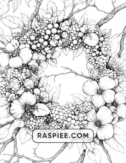 72 Christmas Wreaths Adult Coloring Pages - RASPIEE