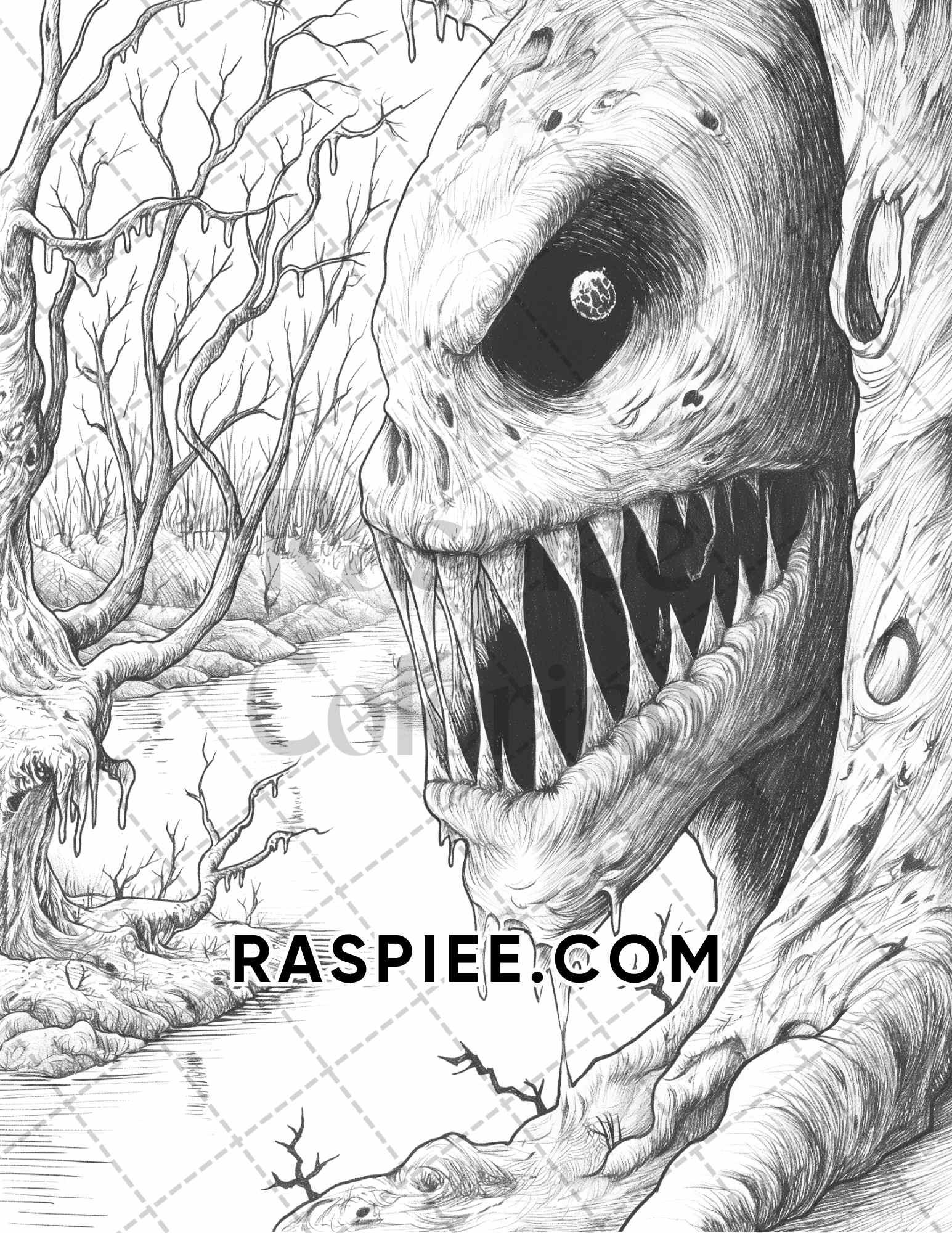 spooky scary monsters 50 Spooky Monsters Halloween Adult Coloring Pages Printable PDF Instant Download