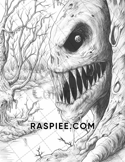 50 Spooky Monsters Halloween Adult Coloring Pages Printable PDF Instant Download - RASPIEE