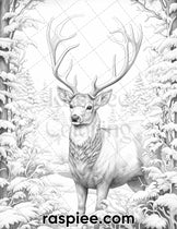 50 Christmas Deer Grayscale Coloring Pages for Adults, Printable PDF I ...