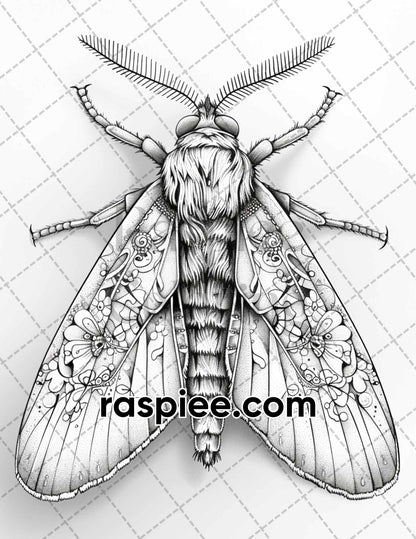 adult coloring pages, adult coloring sheets, adult coloring book pdf, adult coloring book printable, grayscale coloring pages, grayscale coloring books, insect coloring pages for adults, insect coloring book, grayscale illustration, Butterflies and Moths Grayscale Adult Coloring Pages 