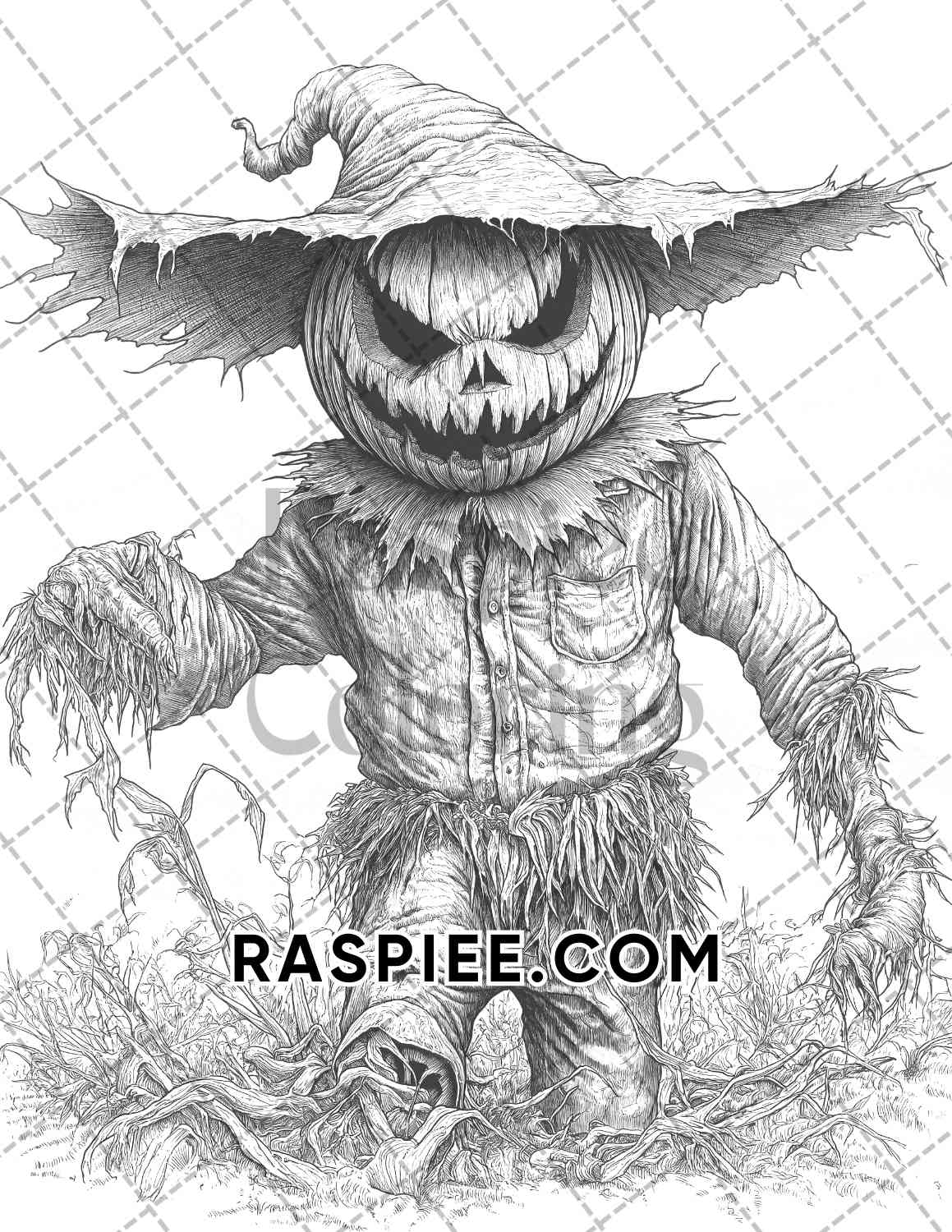 Horror Scarecrow Halloween Adult Coloring Pages Printable PDF Instant Download