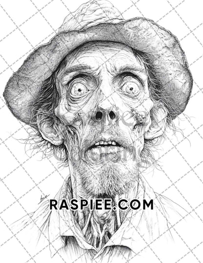 Victorian Zombies Halloween Adult Coloring Pages Printable PDF