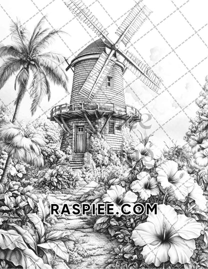 Fantasy Flower Houses Adult Coloring Pages Printable PDF Instant Download