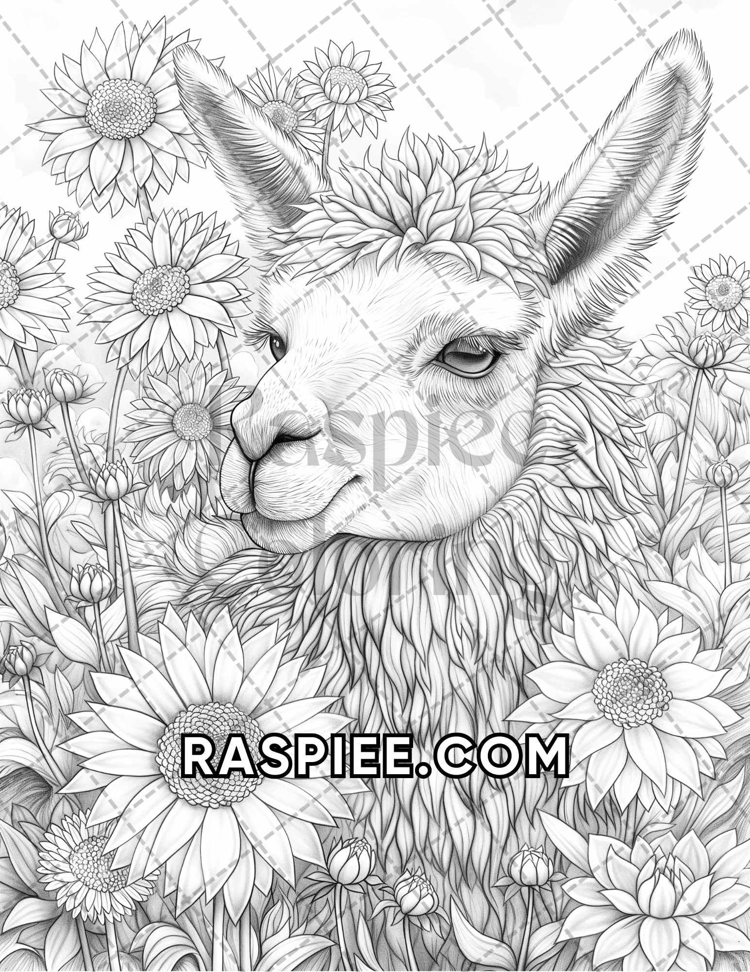 75 Animals in Flowers Grayscale Adult Coloring Pages Printable PDF Instant Download - RASPIEE