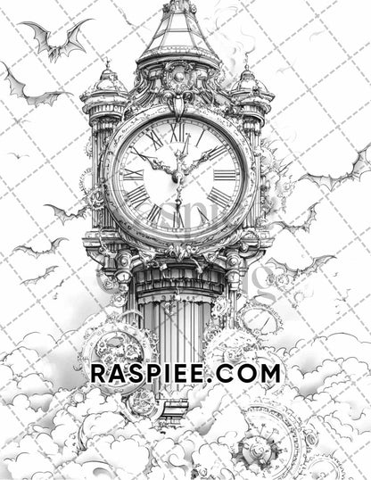 Steampunk Halloween Adult Coloring Pages Printable PDF Instant Download