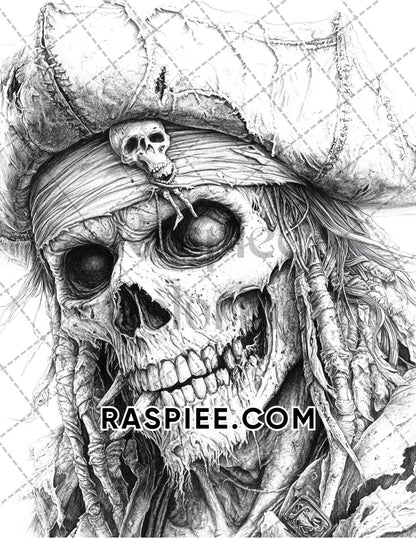 Zombie Pirates Halloween Adult Coloring Pages Printable PDF Instant Download