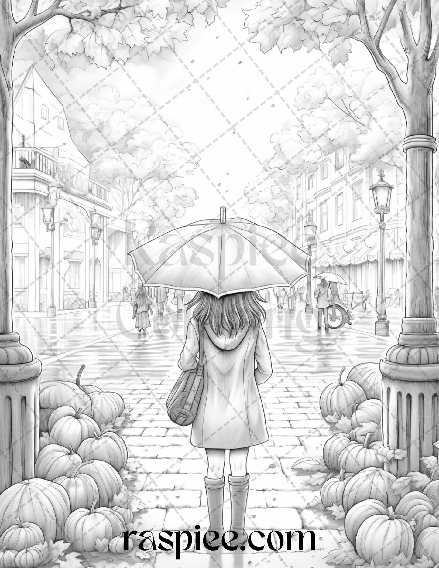 40 Rainy Autumn Day Grayscale Coloring Pages Printable for Adults and Kids, PDF File Instant Download