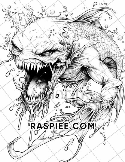 50 Spooky Monsters Halloween Adult Coloring Pages Printable PDF Instant Download