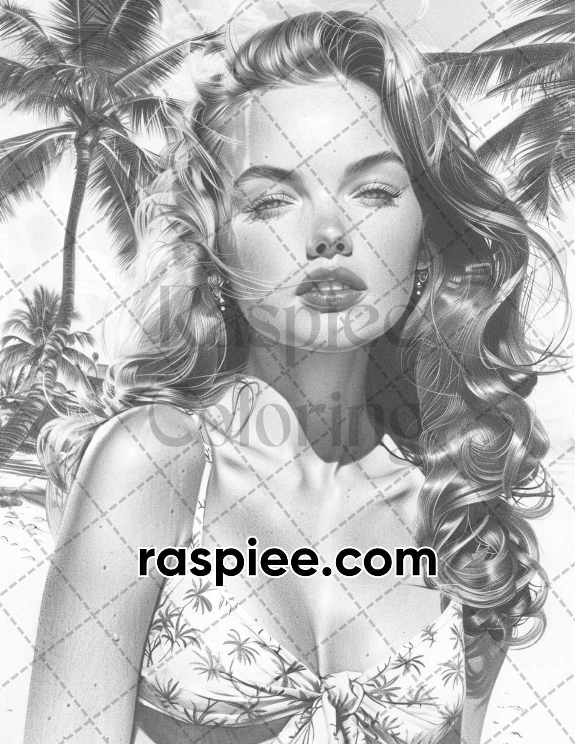 adult coloring pages, adult coloring sheets, adult coloring book pdf, adult coloring book printable, grayscale coloring pages, grayscale coloring books, grayscale illustration, portrait adult coloring pages, portrait adult coloring book, Vintage Summer Pin Up Girls Adult Coloring Pages