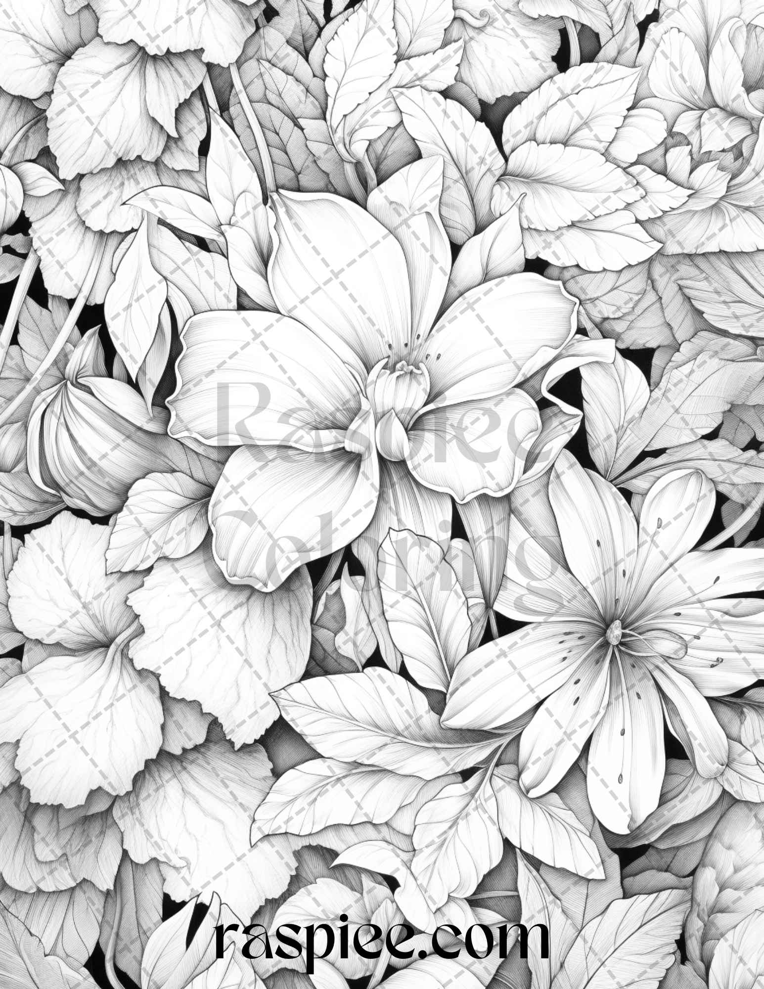 50 Vintage Floral Patterns Grayscale Coloring Pages Printable for Adults, PDF File Instant Download - raspiee