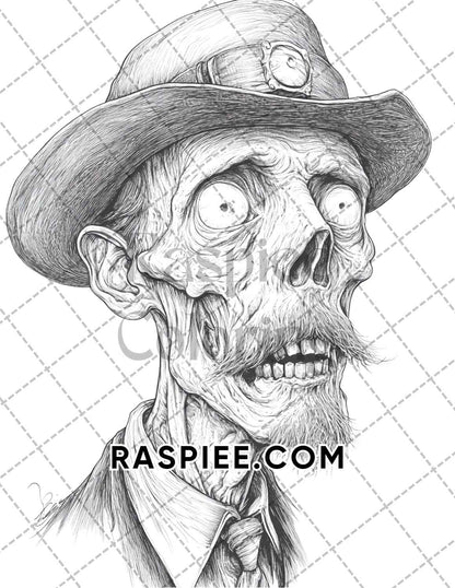 Victorian Zombies Halloween Adult Coloring Pages Printable PDF