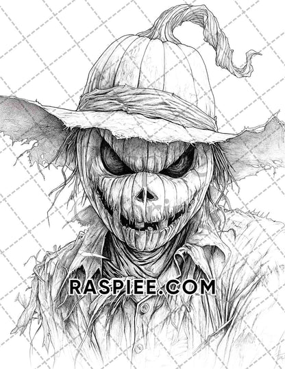 Horror Scarecrow Halloween Adult Coloring Pages Printable PDF Instant Download